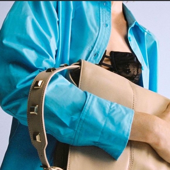 Blush Cream White Vegan Leather GOLD
STUDDED BAG Satchel Patchwork Y2K - Picture 3 of 6